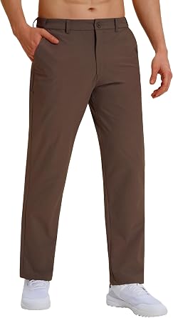 CNBQDD Mens Dress Pants Comfy Stretch Work Casual Slacks Lightweight Quick Dry Golf Pants with 4 Pockets, 30"/32"/34" Inseam Brown, 32Wx30L