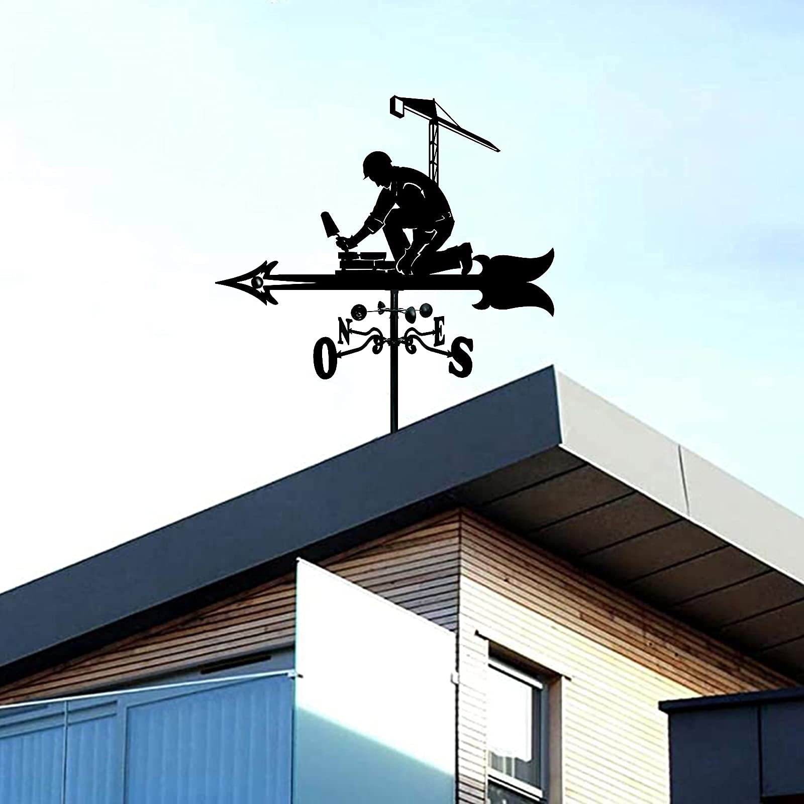 Creativo Muratore Sculture Weathervane Strumento di misurazione Banderuola Indicatore di direzione della banderuola in Acciaio Inossidabile per l'ornamento del Cortile del Patio del Giardino