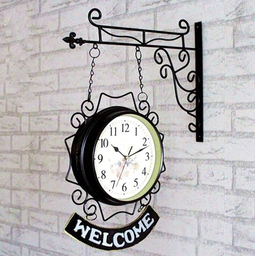 Double Sided Wall Clock,Retro Wall Clock Outdoor Garden Wall Clock Outdoor Indoor Garden Wall Clock for Garden/Patio/Yard