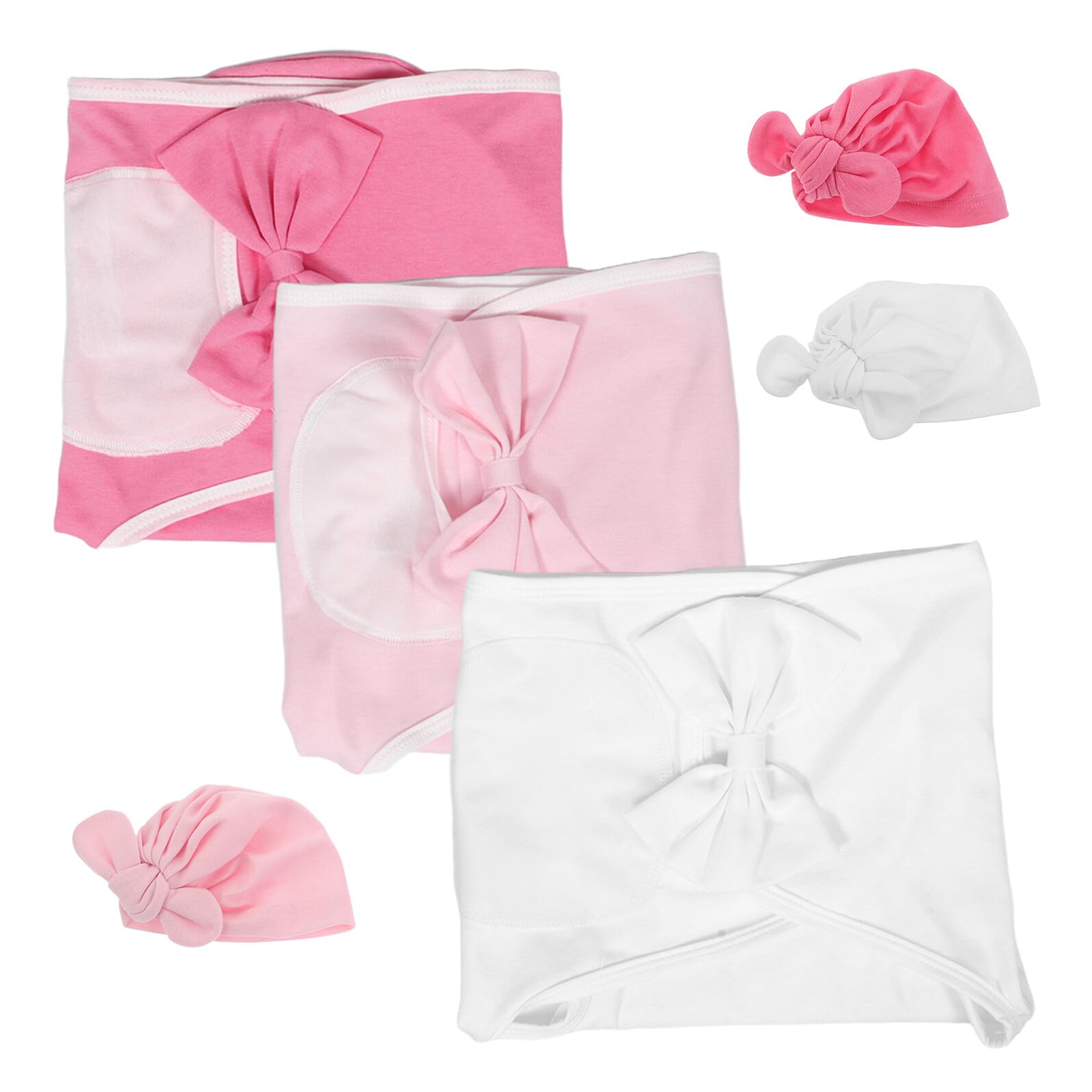 Beaupretty 3sätze Puckdecke mit Schleife für Junge Mädchen Baumwoll-pucktuch-Set für Neugeborene Schlafsack und Babymütze für Zuhause und Fotorequisiten