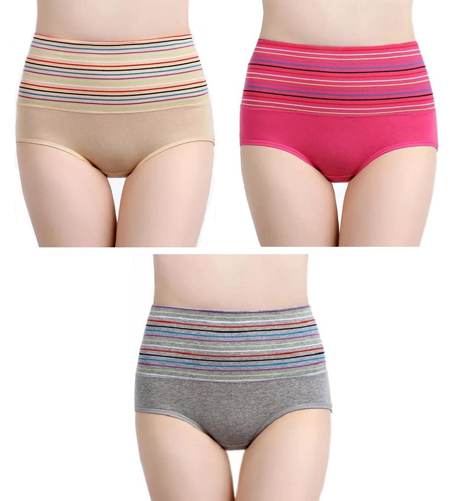 plumbury Women's Full Coverage Cotton Hipster High Waist Panty,Free Size (Pack of 3 Panty) Assorted-picture-31