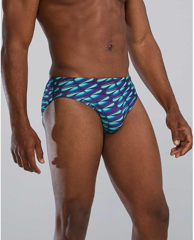 TYR Men's Durafast Elite Racer Brief Swimsuit, Dragon Fly Green/Navy, 38