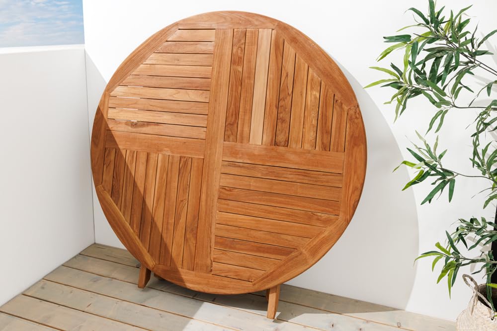 Riess Ambiente Massiver Gartentisch Empire Teak Ø120cm Natur Teakholz Terrassentisch Balkontisch Holztisch Esstisch 4-8 Sitzplätze Outdoor-Tisch Tisch