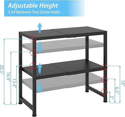 Miniatura 3 de Repisas de 2 niveles ampliables de metal, unidades de estanterías resistentes de 150LBS y almacenamiento para pequeños electrodomésticos, estante