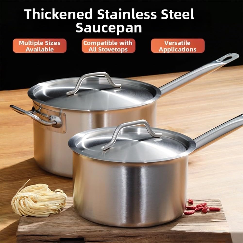 Yhenlovtt Pentola in acciaio inox con base composita ispessita, pentola per latte e zuppa per fornelli a gas elettrici a induzione, manico ergonomico
