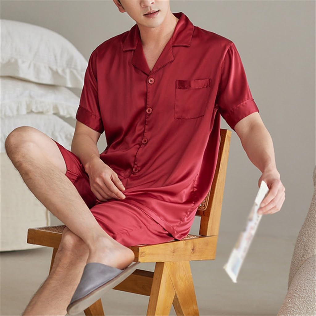 Ice Silk Pyjamas Men's Thin Section Short Sleeve Shorts Home Wear Simulation Suit