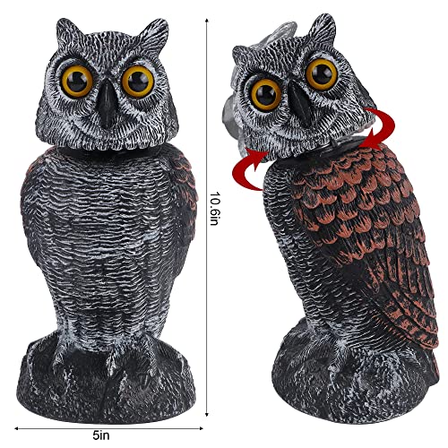 Hausse 2 Pack Bird Scarecrow Fake Owl Decoy Sculpture, Rotating Head Plastic Owl Bird Deterrents, 10.6 Inch Height Nature Enemy Horned Pest Repellent For Outdoor Garden Yard #TOP2