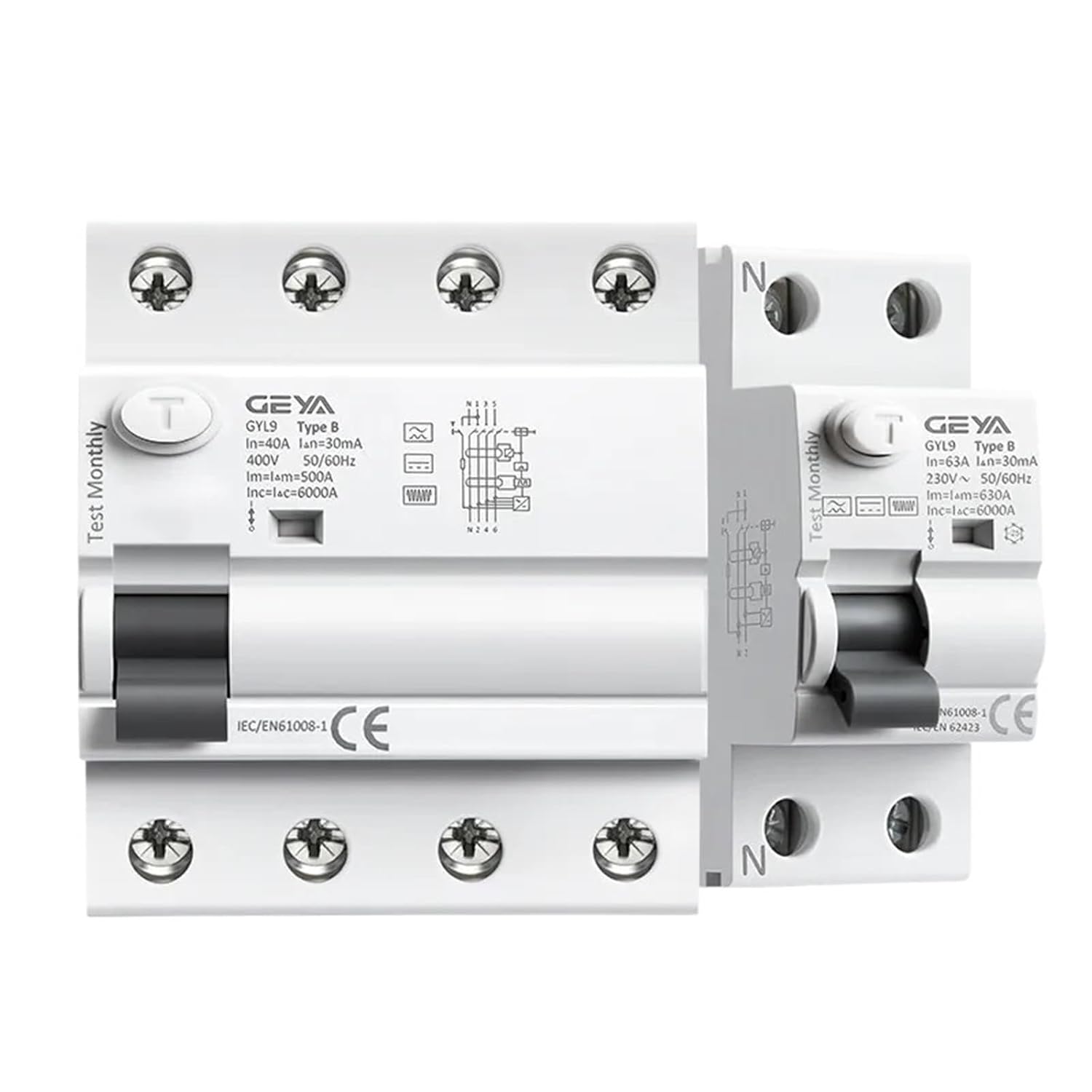 GYL9 Magnetic B Type RCCB Residual Current Circuit Breaker DC ELCB 2P 4P 40A 63A 30mA 100mA 300mA Type B RCD Leakage 6KA(4 Pole,63A 30mA)
