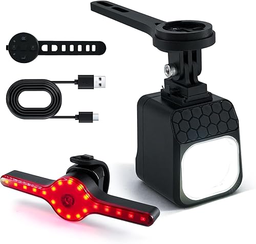 Miniatura 2 de Masdio Luces de bicicleta delanteras y traseras, luces de bicicleta para conducción nocturna, control remoto, haz de 984.3 ft y luz trasera de