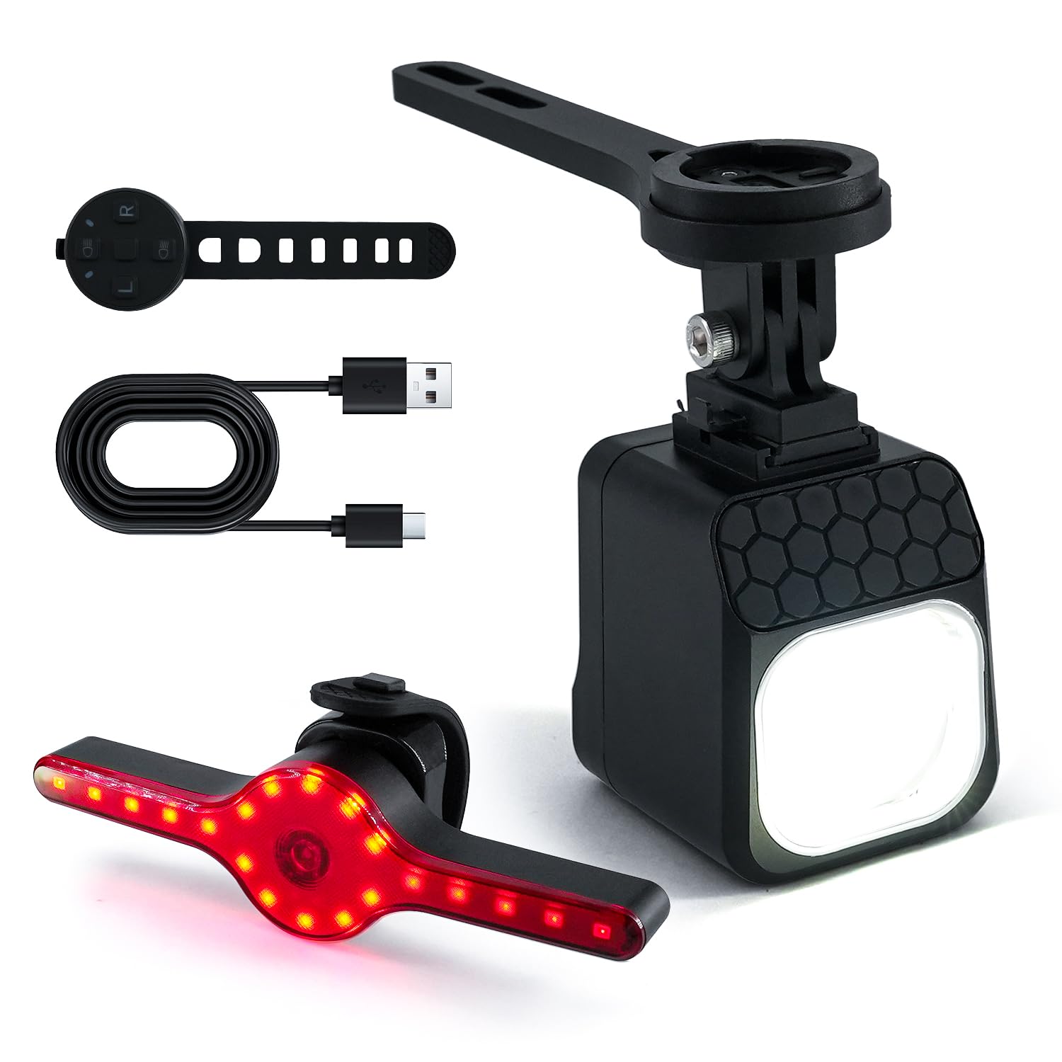 Juego de Luces para Bicicleta Masdio con Control Remoto: Haz de 300 m, luz Delantera U10 y luz Trasera X8 con Alerta Inteligente de frenado, Resistente al Agua IPX5, Carga rápida Tipo C.