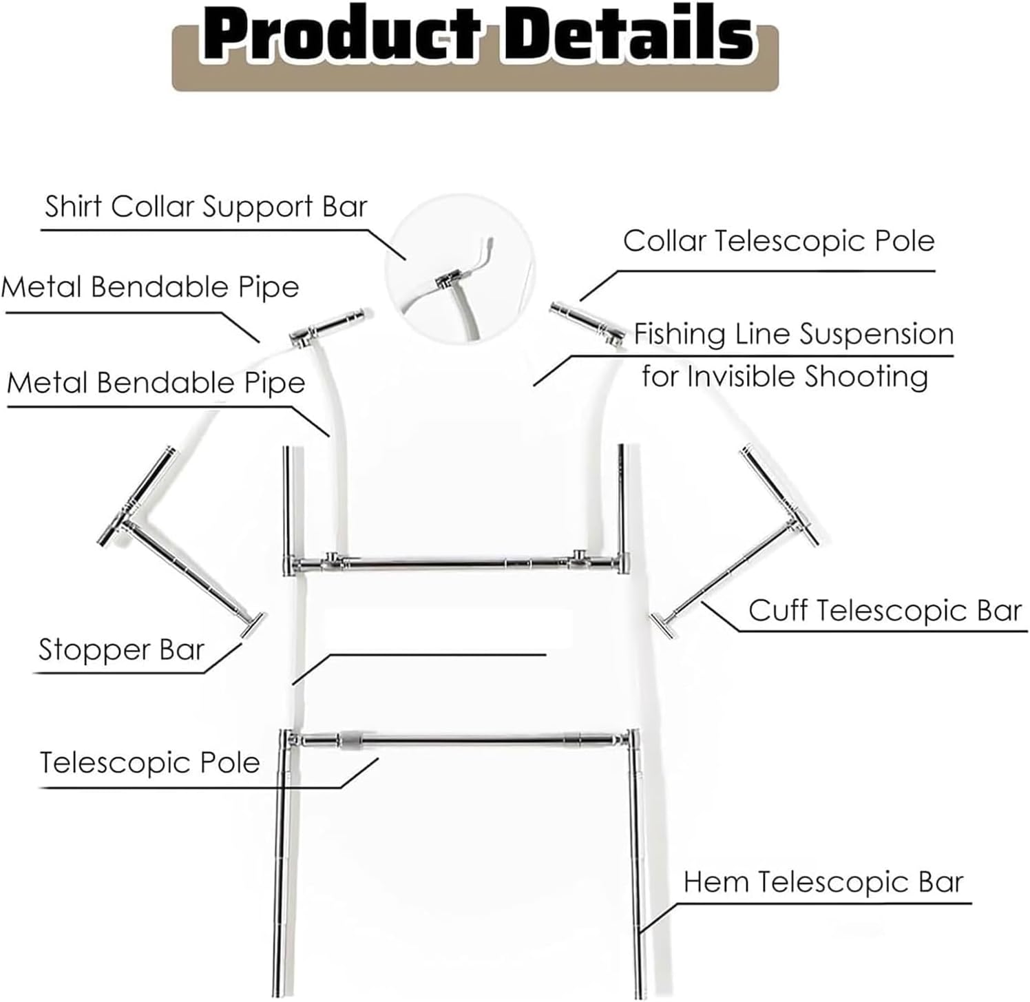 Mannequin T-Shirt Hanger, Adjustable Mannequin Stand Hanger for Short Sleeve and Dress, Metal Frame Mannequin Rack for Clothing Photo Studio & Photoshoot Training (Unisex)