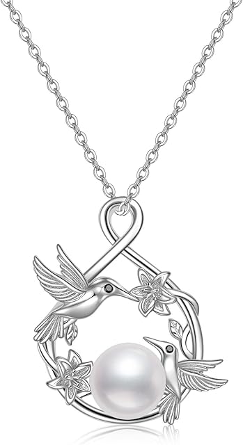 VENACOLY Hummingbird Necklace 925 Sterling Silver Bird Pendant Necklace Flower Hummingbird Gifts Jewellery for Women Girls, Sterling Silver