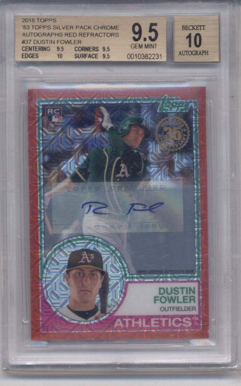 2018 Topps '83 Topps Silver Pack Chrome Autographs Red Refractors #37 Dustin Fowler - Athletics MLB Baseball Card (Autographed) /5 Beckett BGS Graded GEM MINT 9.5 - Auto Grade 10