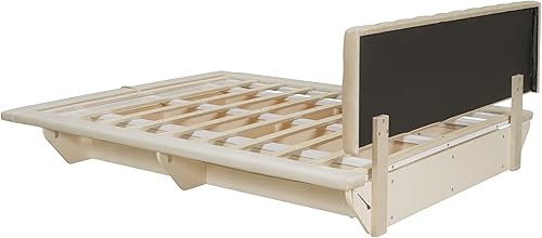 Miniatura 44 de Cama de plataforma flotante tamaño Queen con sensor de luz y cabecero, marco de cama moderno tapizado de terciopelo suave, no necesita somier