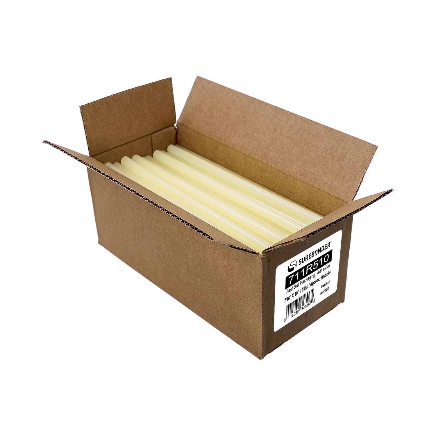 Surebonder 711R510 Full Size 10" Fast Set Packaging Hot Glue Sticks for Box and Package Sealing, 15 Second Set Time, 5 lb Box, Light Amber