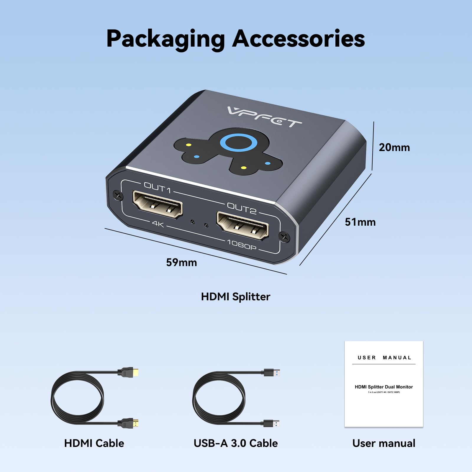VEDINDUST HDMI Splitter Extend 4K@60Hz zu Dual HDMI Adapter Support Mirror oder Extend kompatibel mit Windows XP/7/8/10/11 und macOS geeignet für Monitore Fernseher Projektoren