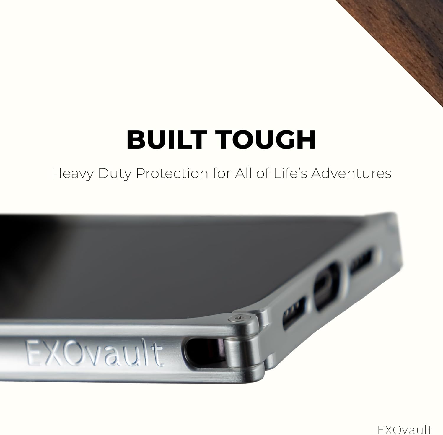 EXOvault Silver Aluminum Finish Case for iPhone Lead-Free Brass Metal Phone Cases Luxurious | Heavy Duty | High End,Ziricote Cover, Compatible for iPhone 16 Pro