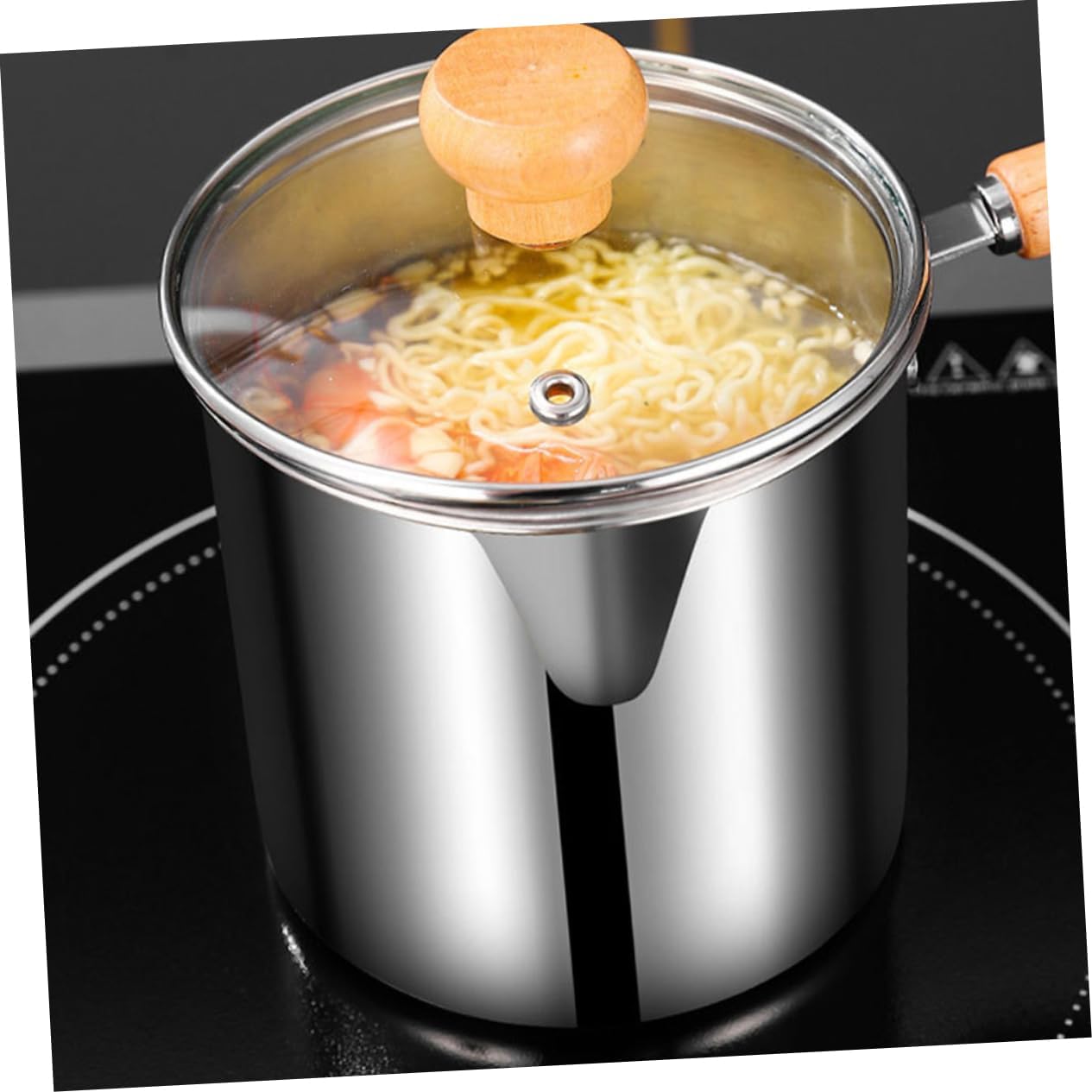 Cabilock 1set Stainless Steel Deep Fryer Pot Basket Ergonomic Handle for Barbecue Noodles and Steak Frying Compact Design for Home Cooking Practical Kitchen Essential