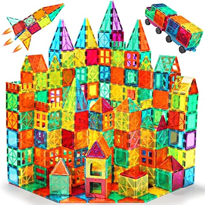 Anbalulu Magnetic Tiles for Kids, Stacking Blocks, Preschool Stem Construction Building Set 100 Pcs