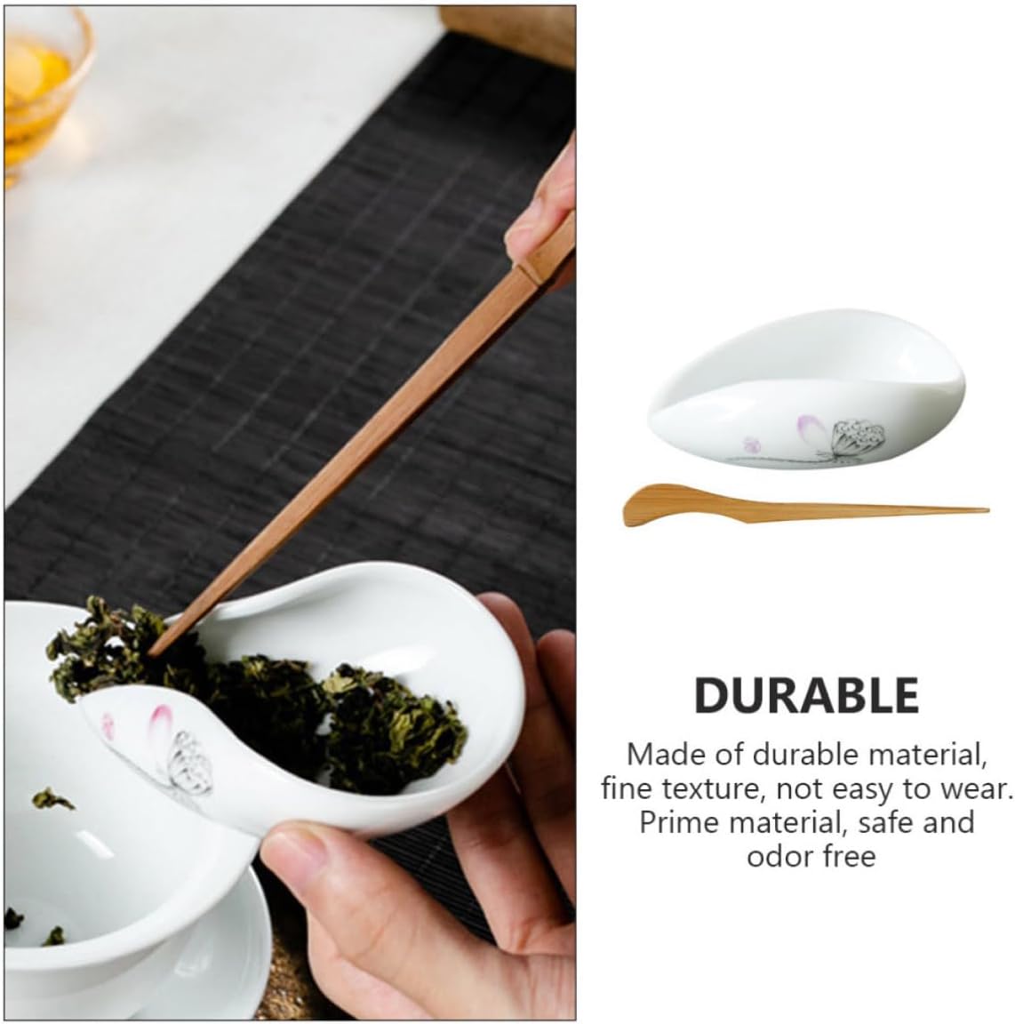 Ceramic Tea Scoop and Tea Holder Set White Jade Porcelain