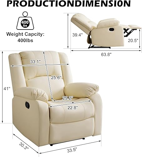 Miniatura 2 de Silla reclinable manual para adultos, silla reclinable de cuero gris, sofá pequeño reclinable, sillas reclinables para adultos, silla reclinable