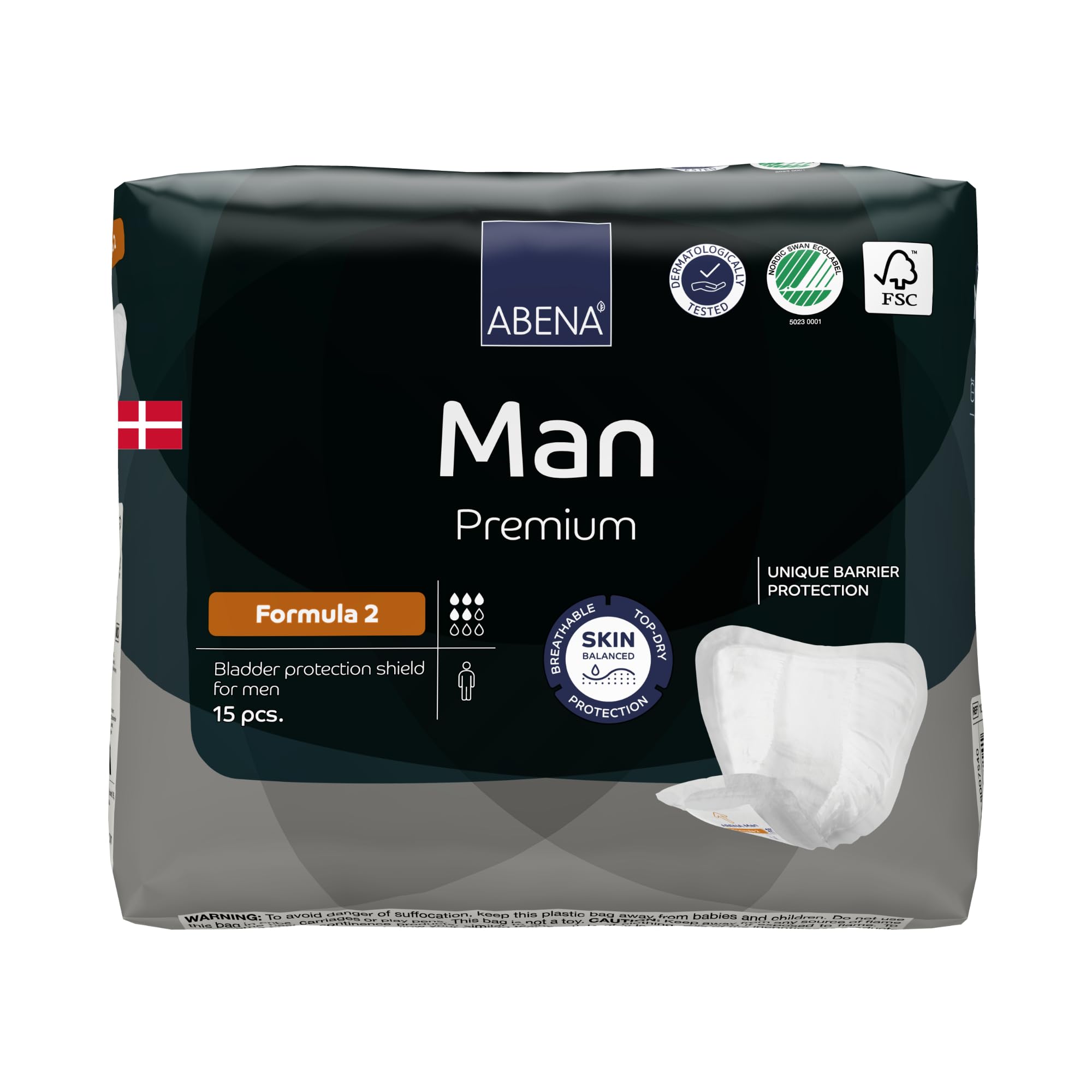 ABENA Man Formula 2 Premium Inkontinenzeinlagen für Herren 180 Stück | 700 ml Saugfähigkeit, schnell einziehende, diskrete und anatomische geformte Einlagen für Männer