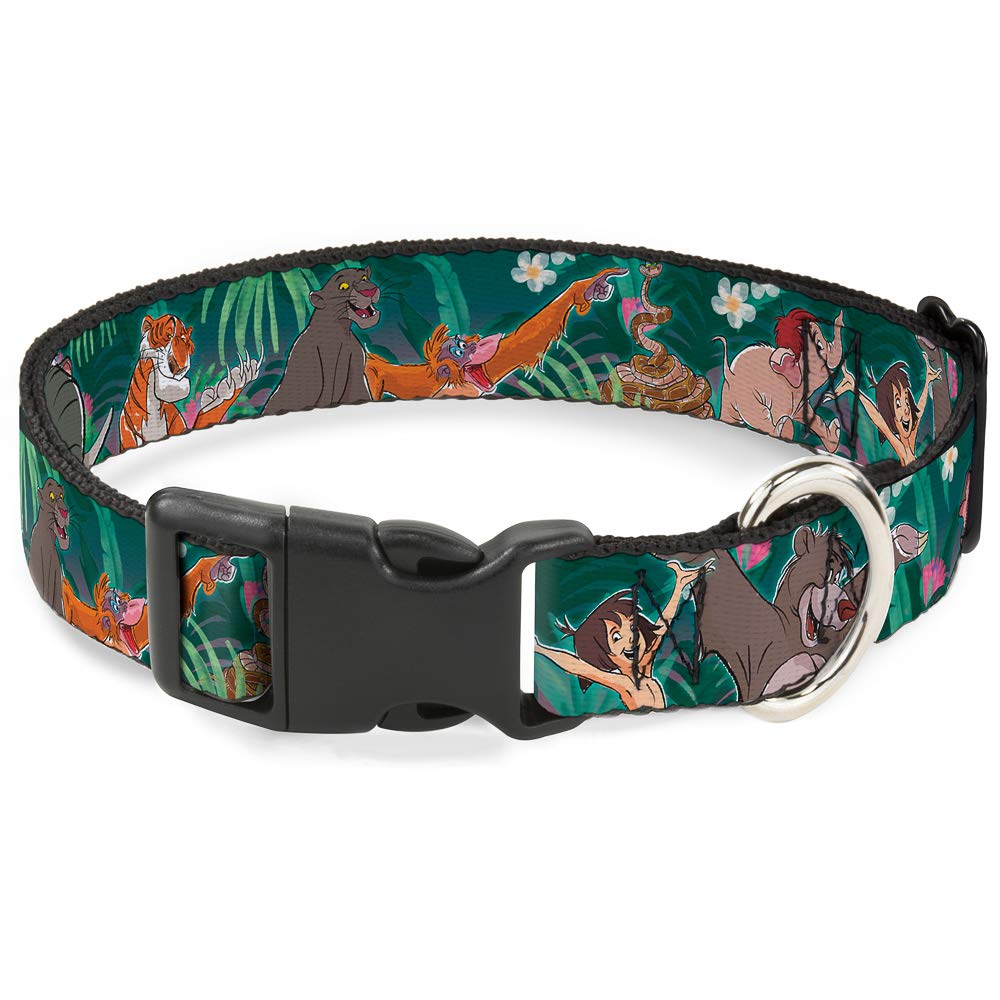 Collier clip plastique de qualité Buckle Down Livre de la Jungle vert motif 8 personnages groupe
