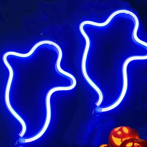 Miniatura 8 de Letreros LED de neón de fantasma, lámpara de noche decorativa de terror, funciona con pilas, luces góticas inalámbricas, decoraciones de Halloween