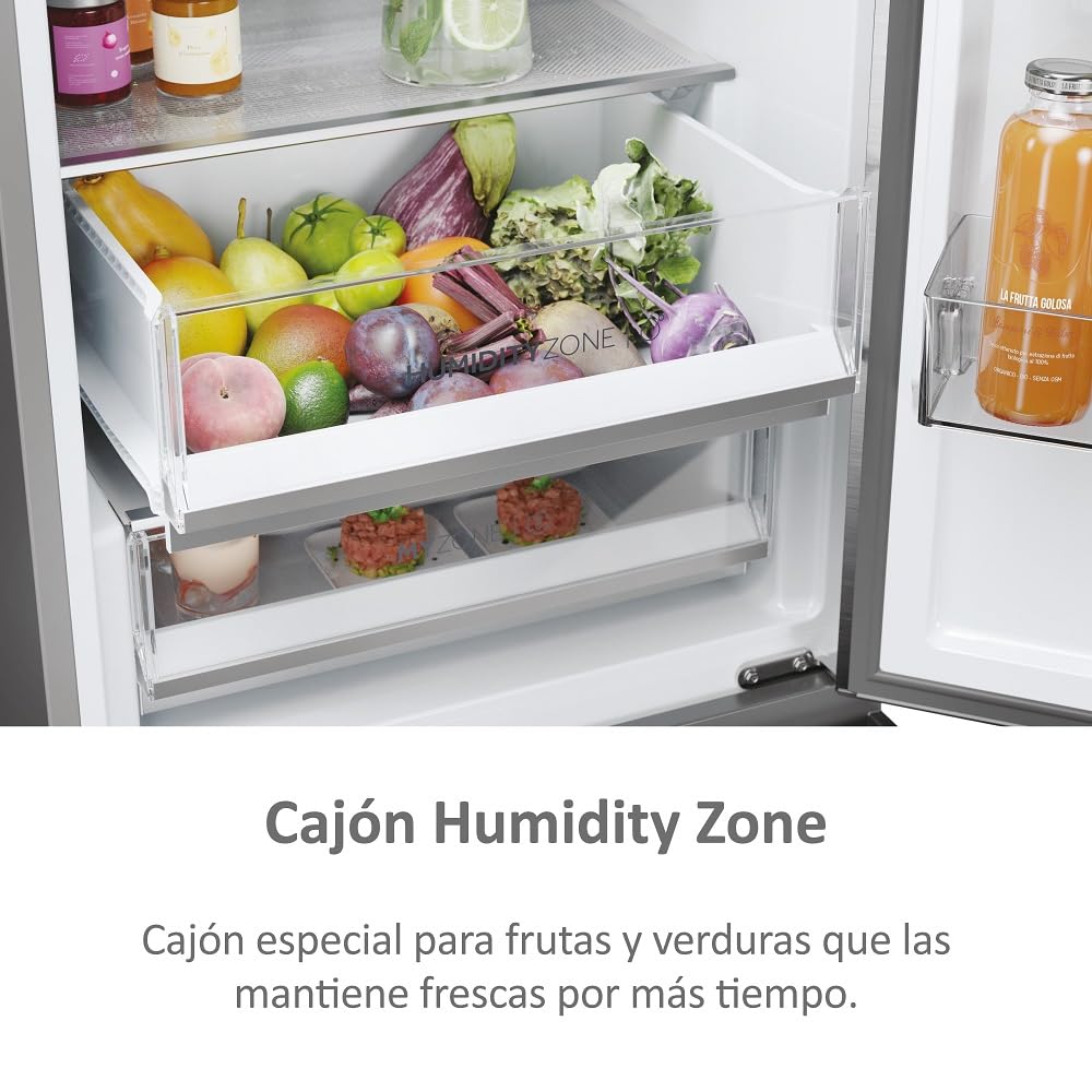 Haier 3D 60 Series 5 HTW5620CNMP - Frigorífico Combi, Cajones Direct Access, WIFI, Botellero, Motor Inverter, My Zone Pro, Humidity Zone, Total No Frost, AnxAl 59,5x205cm, 414L, Luz LED, Inox oscuro