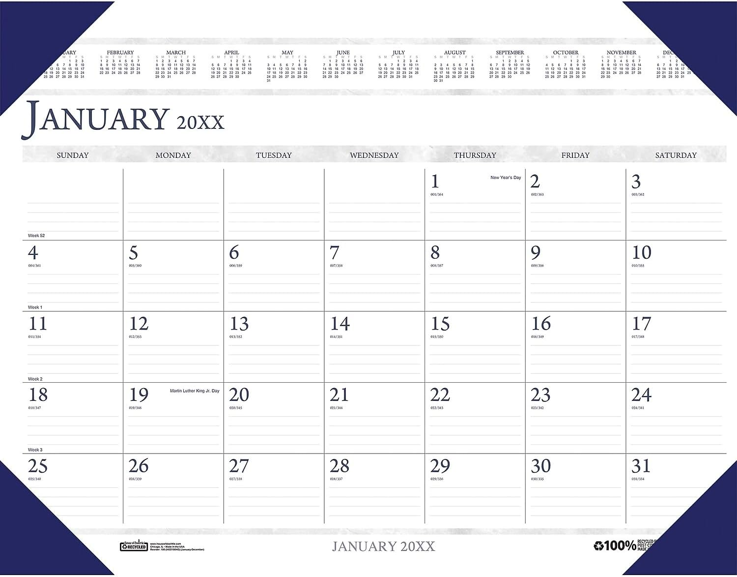 House of Doolittle 2026 Executive 24" x 19" Monthly Desk Pad Calendar, Blue (180-26)