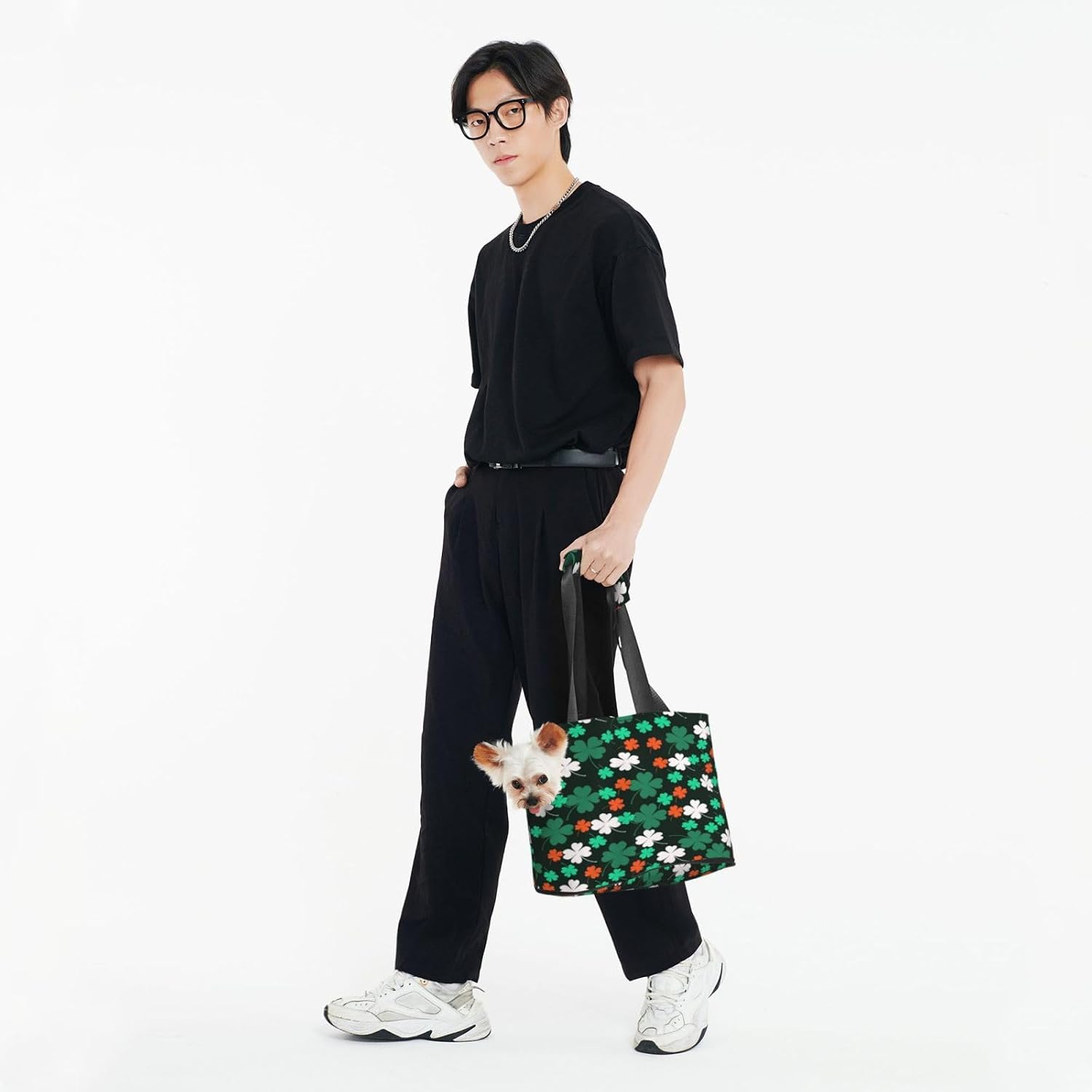 Irish Flags and Four Leaf Clovers St Patricks Day Portable Pet Purse Carrier Sling, Hands-Free Travel Dog and Cat Carrier for Small Dogs and Cats