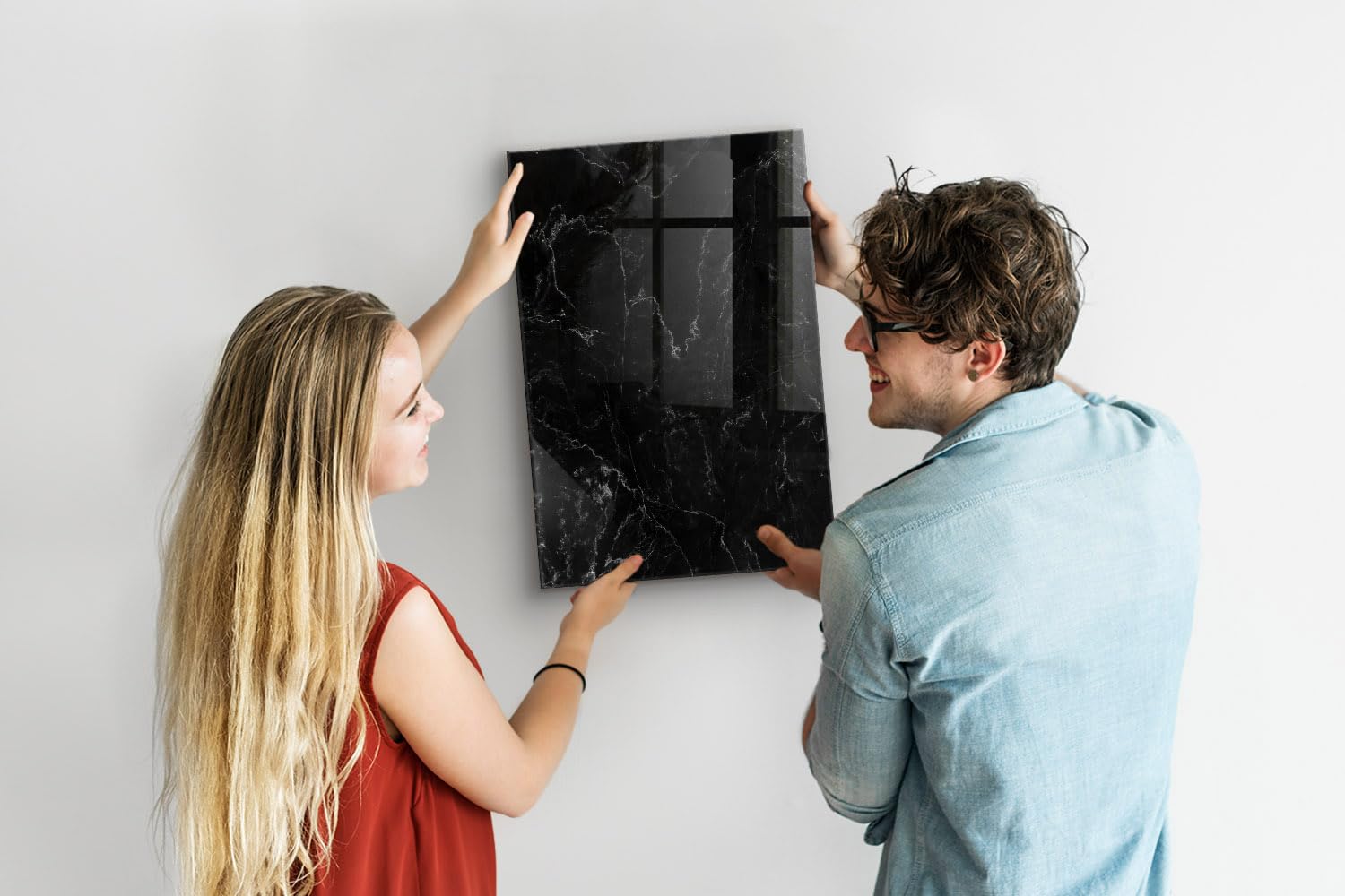Elegante magnetische Glas-Schreibtafel inkl. Neodym-Magnete, Marker & Schwamm | Stabil, leicht zu reinigen | Für Arbeit, Heim & Designräume - 40x60 - Dunkler Marmor