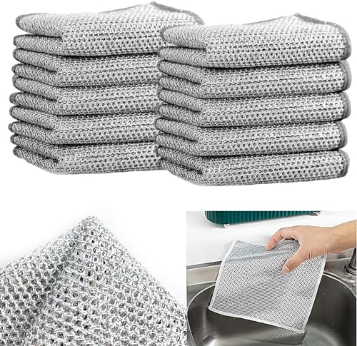 Trapo multiusos para lavar platos de alambre reutilizable, limpiador de hierro fundido, limpiador de tapas, paño de limpieza para limpieza en húmedo y seco, trapo de limpieza para la cocina (10, doble