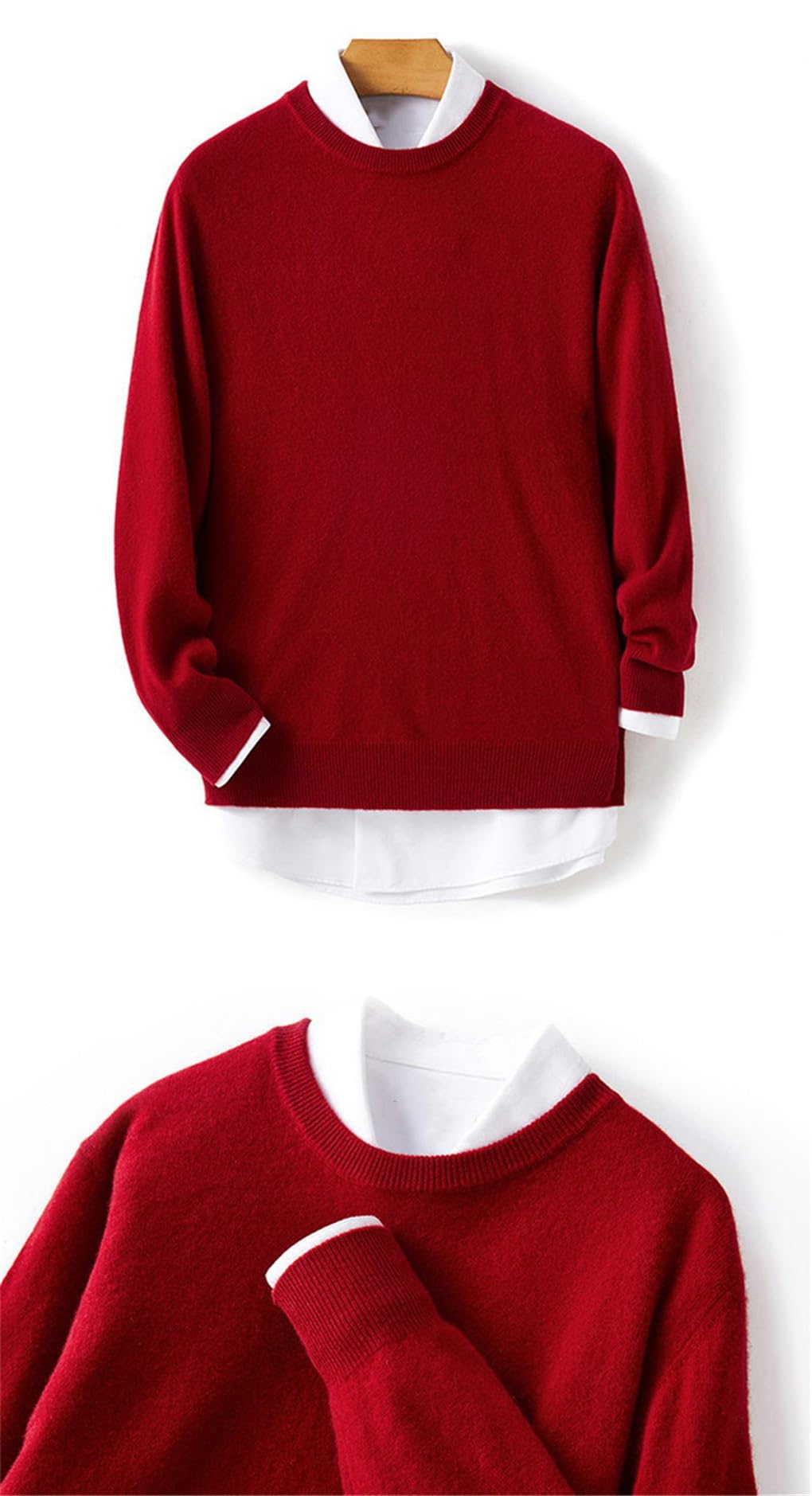 Suvoiier Maglione in Cashmere da Uomo Pullover con O-Collo Camicia da Uomo con Fondo Lavorato A Maglia Allentato Top da Uomo Casual Autunno Inverno