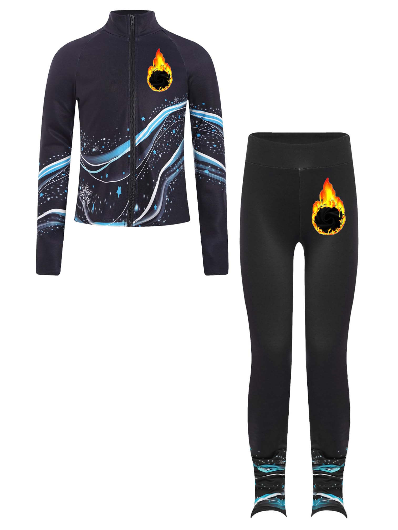 ranrann Ensemble Patinage Artistique Fille Veste Chaud Polaire avec Pantalon Collant Legging Tenue Patinage sur Glace Sport A Bleu 13-14 ans