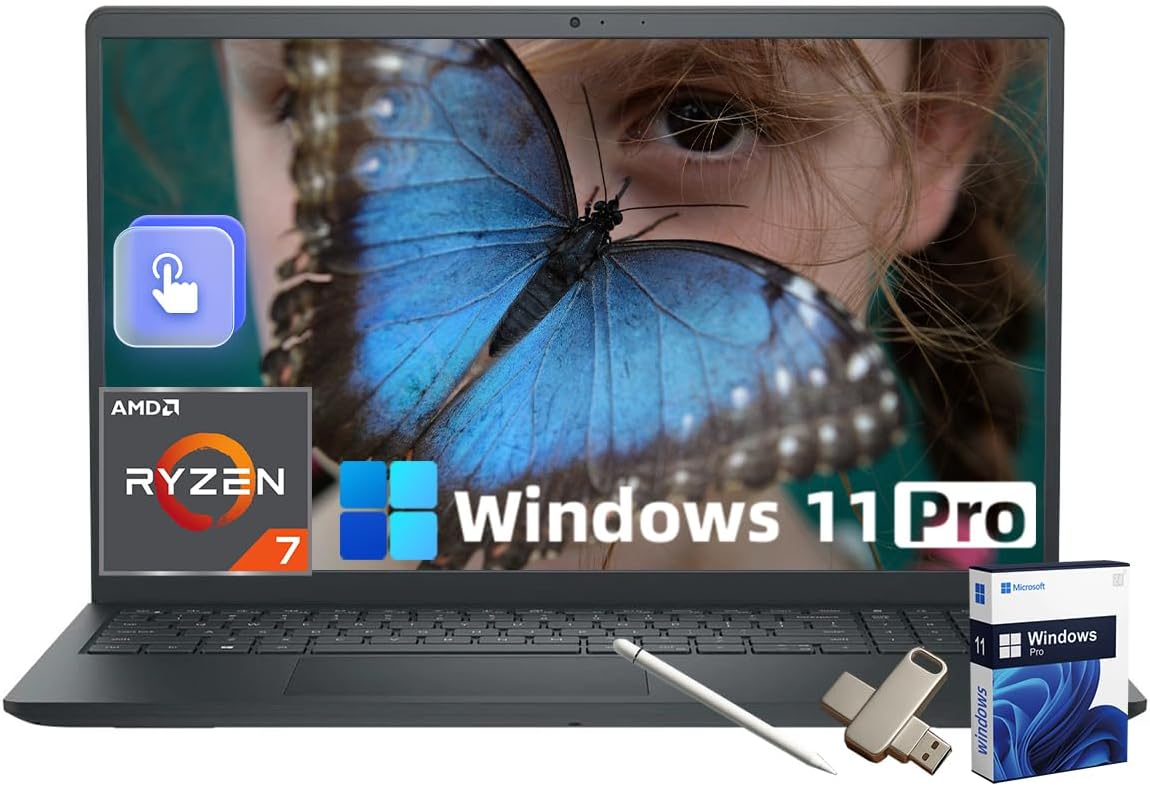 Dell Inspiron 15 Touchscreen Laptop - Windows 11 Pro, AMD Ryzen-7 7730U, 15.6'' FHD Display, Business & Student Laptop Computer, 41Hr Battery (32GB RAM | 1TB SSD)