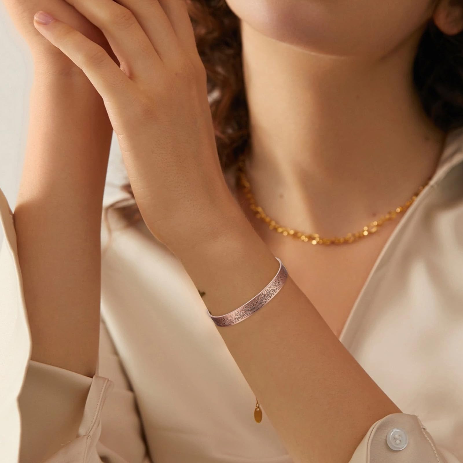 MagEnergy Bracelet en cuivre pour homme Vie d'arbre - Bracelet magnétique en cuivre à 99,9 % - Bracelet manchette réglable - Cadeau bijou