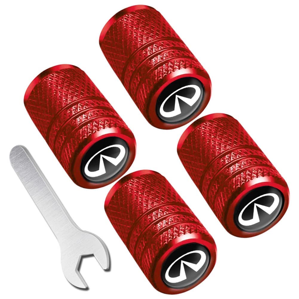 Munyday Metal Car Wheel Tire Valve Caps Replacement for Infiniti QX50 Q50 Q70 Q70L Q60 QX30 QX60 QX80 Land CruiserSeries Auto Valve Stem Cover Decoration Accessories Red, (valve caps lx)