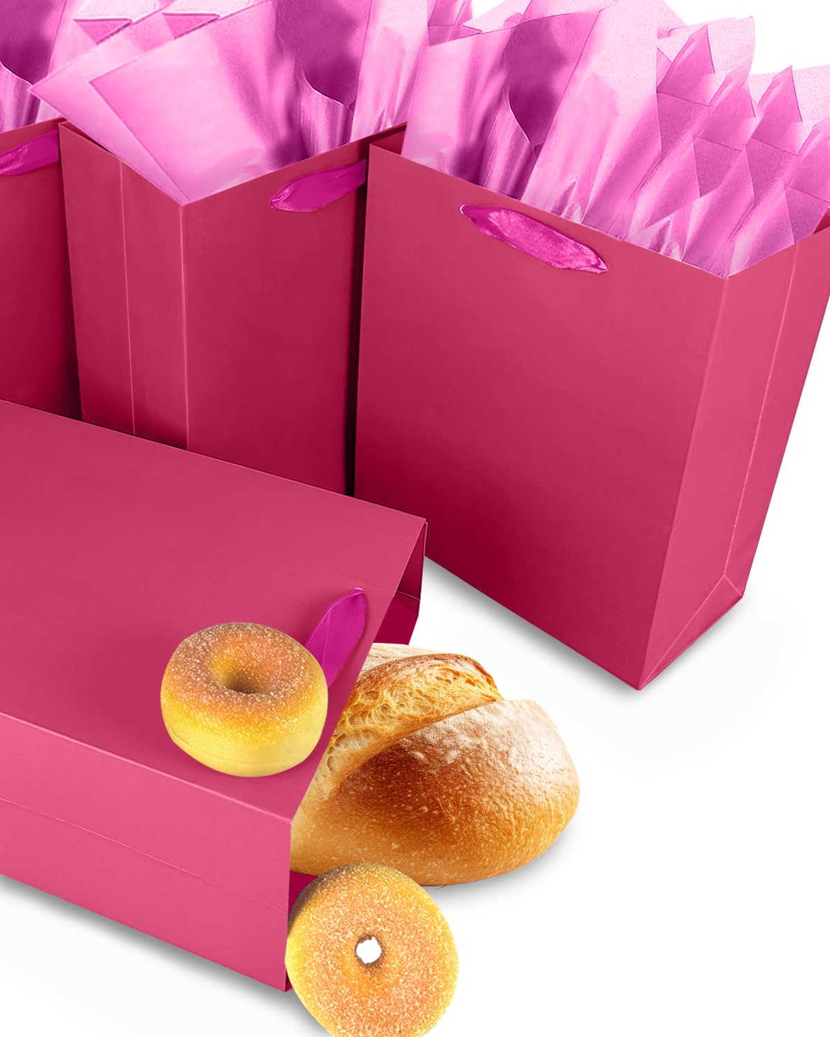 qiqee 10PCS Bright Pink Mini Gift Bags with Tissue Paper Handles 6.3"x4.7"x2.4" Small Size Present Party Favor Bags（ Tissue Paper ）