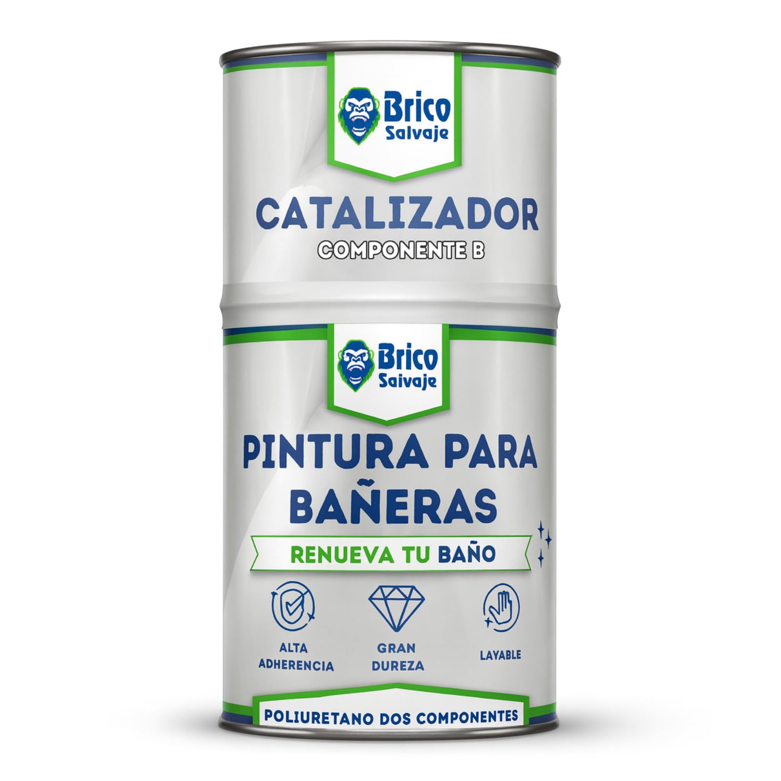 BRICOSALVAJE Pintura para Bañeras Acabado Mate | Poliuretano 2 Componentes 600+​150 | Renueva tu Bañera sin Obras | Fácil Aplicación con Rodillo o Brocha en Baños Interiores (Blanco Aniston)