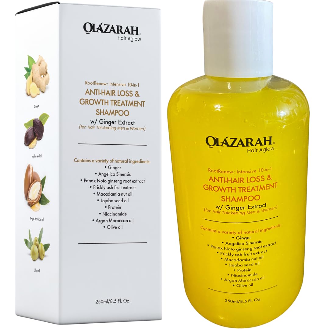 RootRenew Intensive 10-in-1 Anti-Hair Loss & Growth Treatment Shampoo w/Ginger Extract (for: Hair Thickening Men & Women), 8 Fl. oz