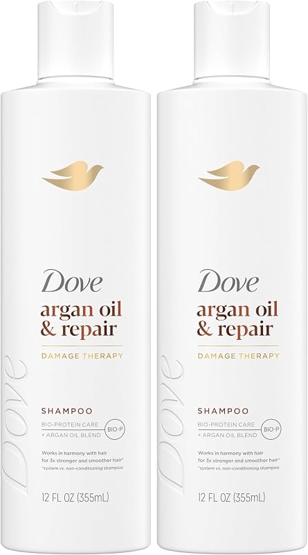 Champú de aceite de argán y reparación para cabello fino con tecnología de cuidado de bioproteínas y mezcla de aceite de argán, 12 onzas líquidas (paquete de 2)