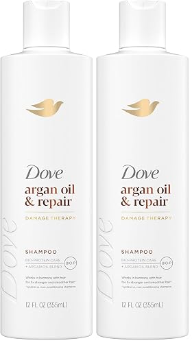 Dove Shampoo Argan Oil & Repair for Fine Hair with Bio-Protein Care Technology and Argan Oil Blend 12 Fl Oz,(Pack of 2)