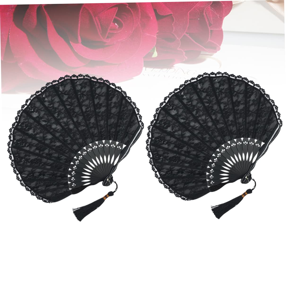 6stücke Handgemachte Spitzen-fächer Design Retro Faltventilatoren Für Damen Und Mädchen Elegante Party- Für Hochzeiten Und Tanzveranstaltungen Schwarz Mit Spitze