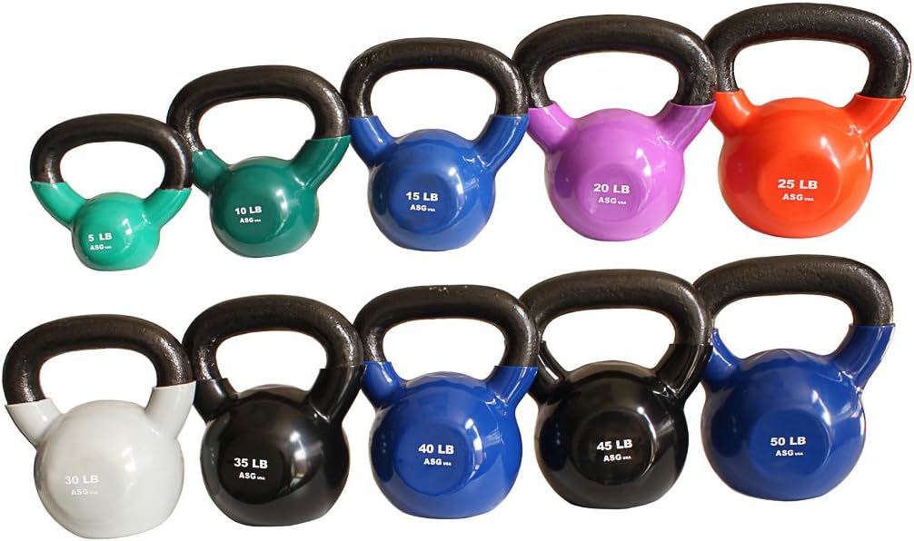 Ader Vinyl Kettlebell Set & DVD (5,8,10,12,15,18,20,25,30,35,40,45,50