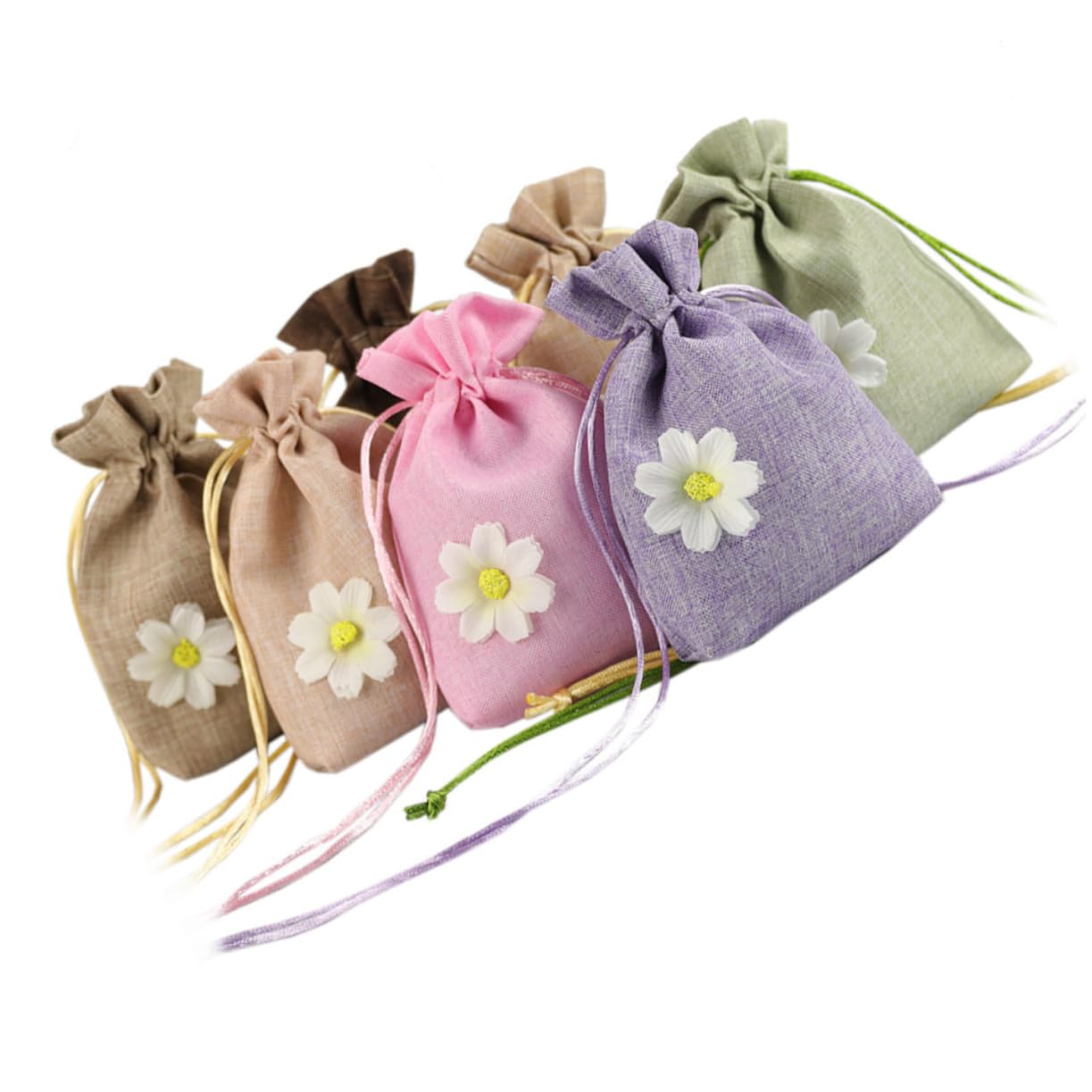 minkissy 12pcs Mixed Color Linen Drawstring Bags Small Sachet Pouches for Lavender Breathable Floral Design for Creative Storage and