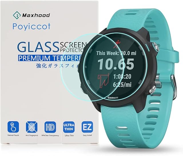 Maxhood for Garmin Forerunner 245 Screen Protector, Tempered Glass for Garmin Forerunner 245 Music SmartWatch, 0.3mm 9H Hardness Scratch Resistant Screen Protector for Garmin Forerunner 245 Music