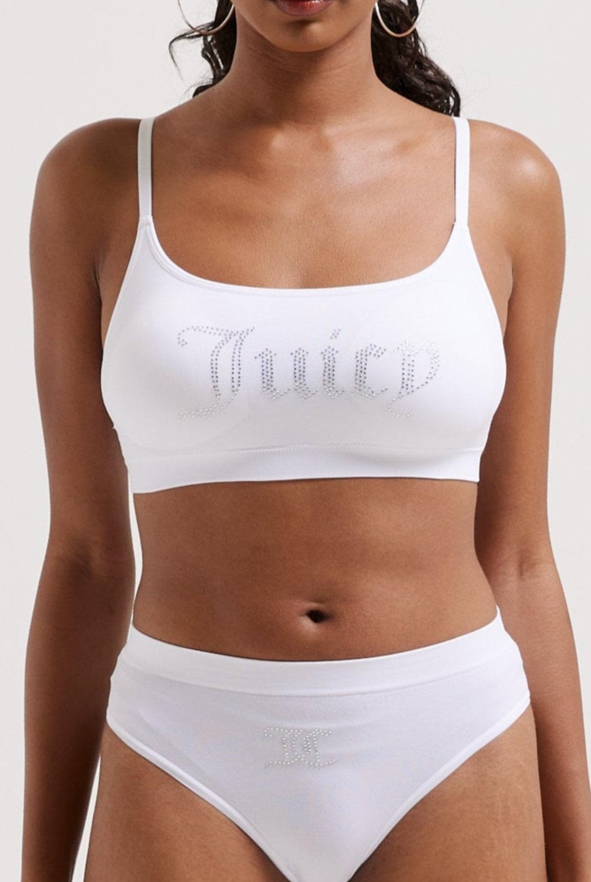Juicy Couture Damska bielizna Juicy Diamante Bralette & HIGH Leg Brief zestaw bielizny, biały, standardowy (22 sztuki), biały, Rozmiar uniwersalny