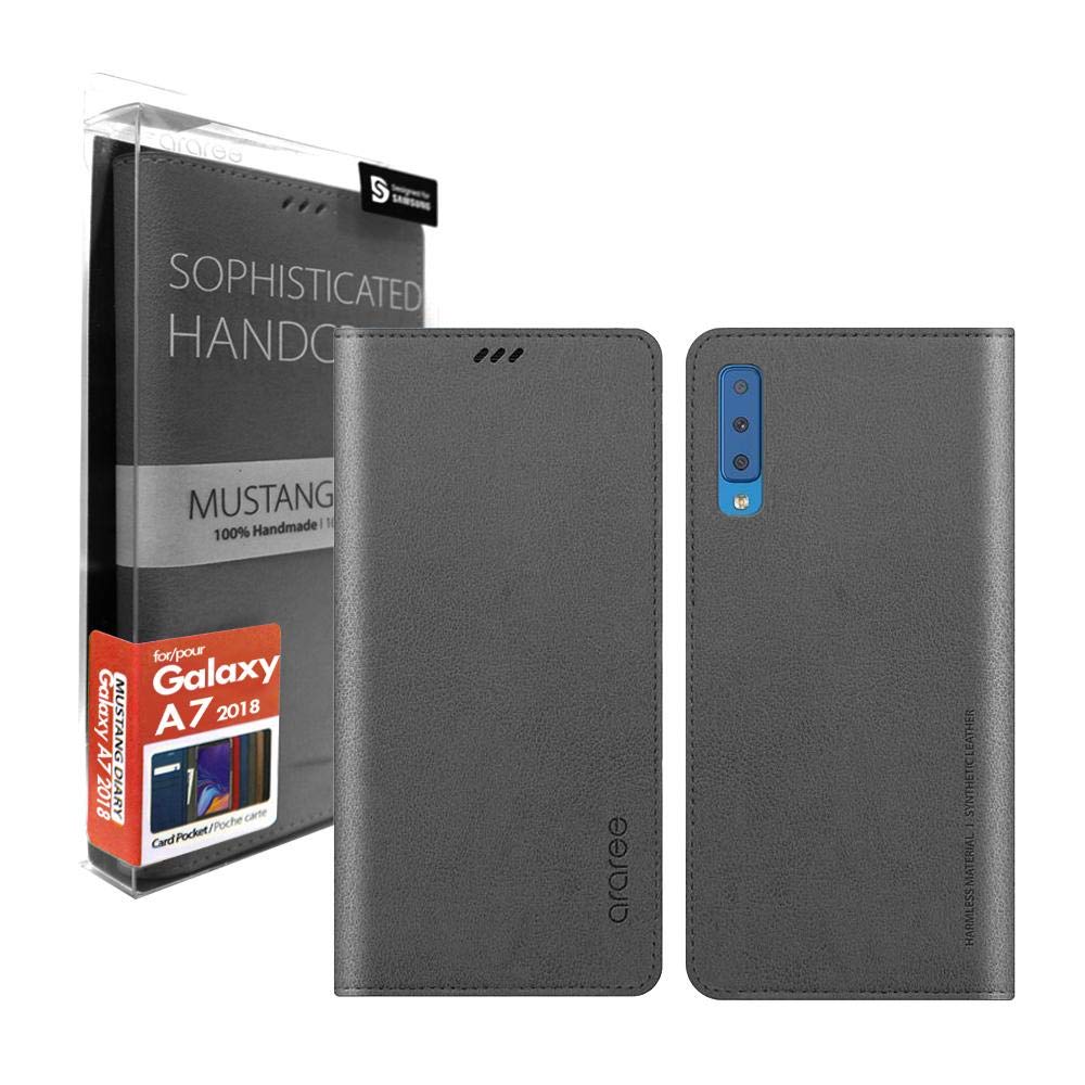 Samsung Galaxy A7 (2018) Araree Mustang Diary Series Flip Wallet Leather Case Cover - Charcoal Gray