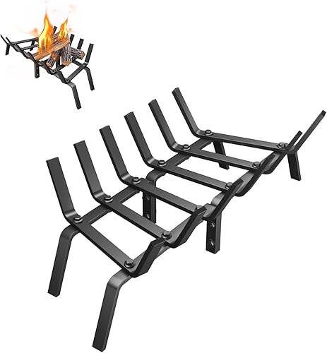 Rejilla para chimenea, soporte sólido para leña de hierro fundido de 24 pulgadas, rejilla de fuego para accesorios interiores de chimenea